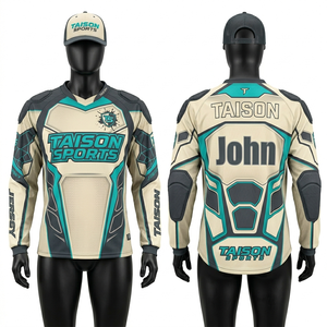 Camiseta de paintball para mujer, 180 GSM, malla de poliéster transpirable, color verde azulado, crema y negro, diseño con paneles acolchados, sublimación completa, logotipo personalizado - Product Image 1