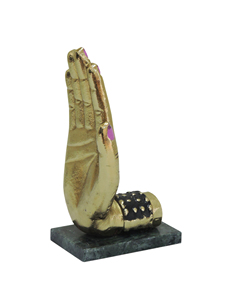 Sculpture en aluminium de la main de Bouddha - Statue décorative Abhaya Mudra avec base en marbre et accents roses pour la décoration spirituelle de la maison - Product Image 2