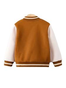 Unisex Varsity <b>Jacket</b> Brown <b>White</b> Sleeve Letter A Embroidered Preppy Style Autumn Regular Fit Turn-down Collar Single Breasted - Product Image 2