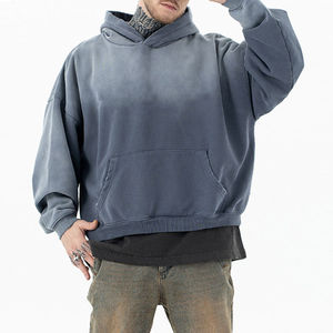 Sudadera con capucha para hombre, oversize, azul, estilo vintage, lavada, informal, streetwear, de algodón, efecto desgastado, corte holgado - Product Image 4