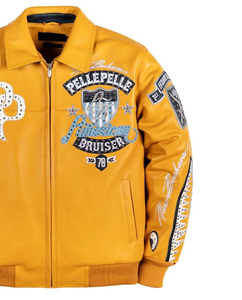 Men's Genuine Leather Bomber <b>Jacket</b> Front <b>Rhinestone</b> Embroidery Patchwork Custom Avirex Design Turn-down Collar Zipper Closure - Product Image 3