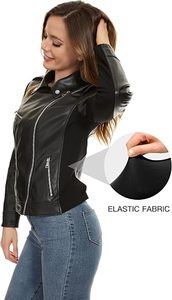 Chaqueta de Motociclista para Mujer, Negra, de Cuero Genuino de Oveja, Acolchada, Resistente al Viento, Corte Ajustado, con Cierre, Estilo Casual, para Otoño - Product Image 4