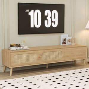 Mobile TV Moderno Stile Fattoria Boho per TV fino a 80'' - Centro Intrattenimento in Legno Massello con Gambe in Legno Massello - Mobile TV per Soggiorno - Product Image 4