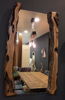 Miroir mural en bois rustique fait main LIVE EDGE STUDIO, style Art Déco, forme irrégulière, design décoratif encadré, réglable pour mariage