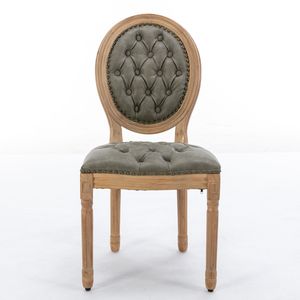 Sedia da Pranzo in Legno Massello Stile Francese con Decorazione Antica Dipinta a Mano, Fibbia e Finitura in Pelle Artificiale PU con Borchie - Product Image 2