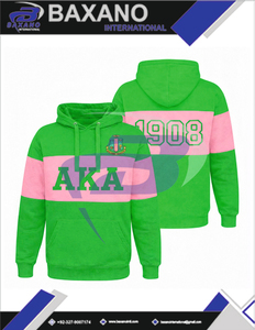 Alpha |   Kapa |   Sweat à capuche Alpha AKA Sorority vert et rose pour l'hiver, avec broderie courte et impression de passepoil, vêtement universitaire - Product Image 4
