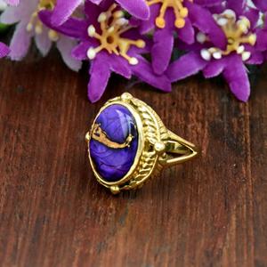 Purple Turquoise Gold <b>Ring</b> Oval Gemstone <b>Statement</b> <b>Ring</b> Vintage Style Gift for Her Handmade - Product Image 6