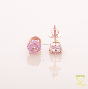 Pink Round Cut Moissanite <b>Stud</b> Earrings Rose Gold Plated Sterling <b>Silver</b> Jewelry For Women - Product Image 3