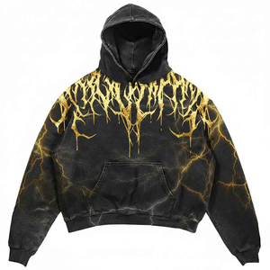 Vente en gros de sweats à capuche pour hommes en coton 100% 450 g/m², coupe classique, broderie délavée, épais, lourd, respirant, séchage rapide, style hip-hop - Product Image 2