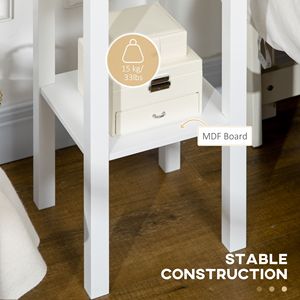 Tavolino Laterale Alto a 2 Ripiani con Cassetto, Comodino Sottile Salvaspazio, Tavolo Consolle Stretto con Maniglia in Metallo per Soggiorno - Product Image 4