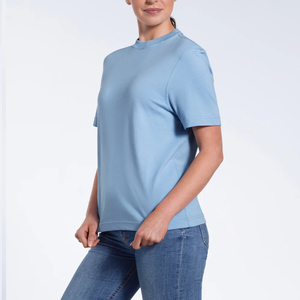 T-shirt pour femme en coton 100% bleu clair, col rond, coupe classique, manches courtes, style décontracté, toutes saisons, respirant, tricot jersey - Product Image 4