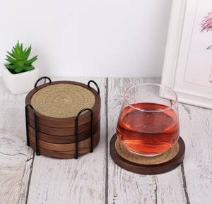 Sous-verres en bois de pin de 4,3 pouces avec insert en coton absorbant, avec support, pour table basse et décoration intérieure - Vente en gros - Product Image 3