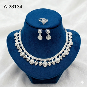 MOLL JEWELLERS Ensemble de bijoux vintage pour femme en alliage de zinc plaqué argent, collier, boucles d'oreilles, bague, zircon, imitation perle, tendance - Product Image 1