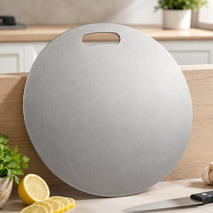 Planche à découper ronde en acier inoxydable pour la préparation des aliments en cuisine, la découpe des légumes et de la viande, usage domestique - Product Image 1
