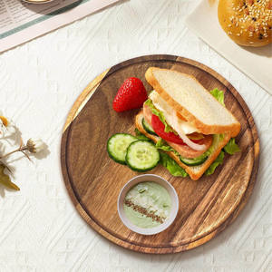 Plateau et plateau en bois d'acacia vintage de forme ronde pour servir le petit déjeuner café ou collations centre de table ou décor à la maison élégant - Product Image 2