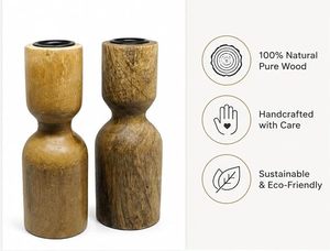 Handcrafted Wooden <b>Candle</b> Holder <b>Set</b> Rustic Farmhouse Pillar <b>Candle</b> Stand Home Table Decor - Product Image 4