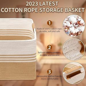 Customised Handwoven Storage <b>Baskets</b> <b>Large</b> Blanket <b>Basket</b> Living Room with Leather Handles, <b>Baskets</b> for Organizing - Product Image 3