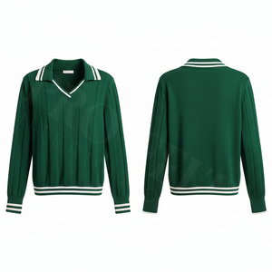 Camiseta Polo de Punto Acanalado con Cuello en V, Estilo Moderno, Cuello en Contraste, Suéter Informal para Otoño e Invierno, Color Personalizado, Elegante y Cómodo - Product Image 2