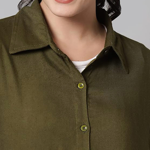 Nuevas Camisas Vaqueras Casuales de Alta Calidad para Mujer, Color Verde, Corte Holgado, Tallas Grandes, Camisas Vaqueras de Algodón, Estilo Creativo - Product Image 5