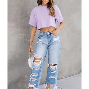 T-shirt court pour femme de haute qualité, en coton, coupe ample, style décontracté streetwear, logo personnalisé - Product Image 5