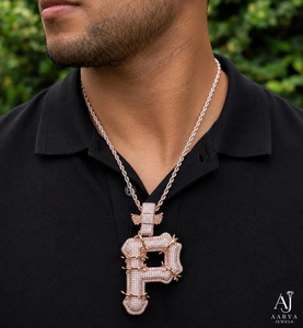 Pendentif lettre en argent 925 et moissanite, breloque initiale entièrement pavée, plaqué or rose, collier religieux style Hip Hop pour soirée - Product Image 3