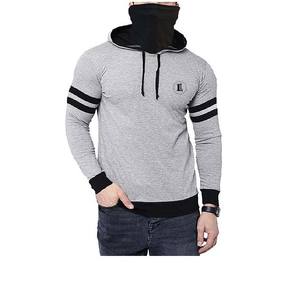 Manufacture High Quality Plain <b>String</b> Gray with <b>Black</b> Panel Hoodies Blank Heavyweight Cotton Pullover Hoodie - Product Image 1