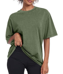 Camiseta de Cuello Redondo para Mujer, Estilo Casual, Lavado Ácido, Efecto Desgastado por el Sol, Manga Corta, Transpirable, Ecológica, 100% Algodón, Corte Regular - Product Image 3