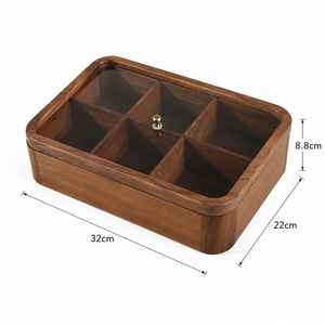 Acacia Wood Eco-Friendly Rectangle <b>Box</b> with Glass Lid 6 Compartment <b>Herb</b> Storage Container Durable Hand Wash Only - Product Image 5