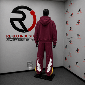 Men's Maroon Flame Skull Tracksuit Hooded Full Sleeve Streetwear Set with Side Pockets and Drawstring Closure Relaxed Fit <b>Sale</b> - Product Image 4