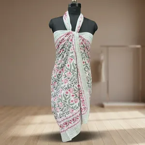 Women's Floral Print Crossed Halter Swim Dress Twist <b>Wrap</b> <b>Beach</b> Cover Up Regular Fit Cotton Bamboo Fiber - Product Image 2