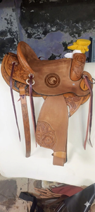 Silla de montar de cuero genuino para equitación western, para carreras de barriles, con cabezada a juego, para mayoristas, de temporada - Product Image 3