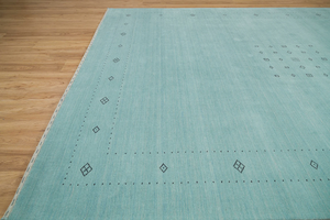 พรมทีลกาเบห์สีน้ำเงินทะเล พรมขนสัตว์ดีไซน์มินิมอลสีดำ ทำด้วยมือ ขนาดสั่งทำได้ - Product Image 5