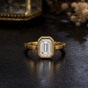 <b>Emerald</b> Cut Lab Grown Diamond Bezel Set 18K Gold Plated 925 <b>Silver</b> IGI Certified Luxury Women's Bridal Wedding <b>Ring</b> - Product Image 3
