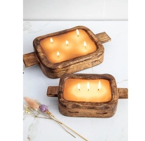 Porte-bougie rectangulaire moderne en bois, fait main, plateau à bougies décoratif, centre de table pour bougies en cire de soja, pour la maison - Product Image 5
