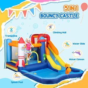Struttura Gonfiabile 5 in 1 per Divertimento Acquatico con Scivolo, Piscina, Trampolino, Parete da Arrampicata e Cannone, con Soffiatore da 550W - Product Image 4
