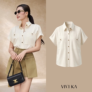 เสื้อเชิ้ตแขนสั้นลำลองสำหรับผู้หญิง ปกคอปก โพลีเอสเตอร์ สแปนเด็กซ์ สไตล์มินิมอล ระบายอากาศได้ดี เสื้อเบลาส์ฤดูใบไม้ผลิฤดูร้อน JEREMY - Product Image 1