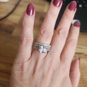 Cushion Cut Moissanite Engagement <b>Ring</b> 3pcs <b>Set</b> Bridal <b>Ring</b> <b>Set</b> Cushion Cut Moissanite <b>Ring</b> White <b>Silver</b> Wedding <b>Ring</b> <b>Set</b> - Product Image 4