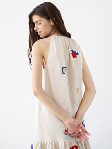 ชุดเดรสแขนกุดสีเบจสำหรับผู้หญิงและเด็กผู้หญิงสำหรับงานเลี้ยงฤดูร้อน - Product Image 4