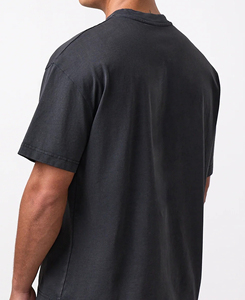 Camiseta de Algodón de Primera Calidad para Hombre, Corte Ajustado, Color Sólido, Manga Corta, Cuello Alto, Estilo Casual, Tejido de Punto Jersey, Transpirable, 220g - Product Image 3