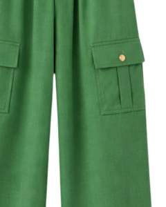 Conjunto de dos piezas verde para mujer, camisa de manga corta con botones y pantalones cargo de pierna ancha, conjunto informal de verano para mujer para uso diario. - Product Image 4