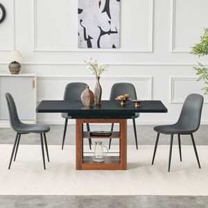 Set Moderno di Tavolo da Pranzo a L Espandibile e Sedie, Tavolo Estraibile 59-71 Pollici, 4 Sedie in Lino e Cotone Grigio Scuro per Sala da Pranzo - Product Image 2
