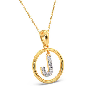 Collier pendentif en or avec lettre initiale J suspendue, cercle de diamants - Product Image 1