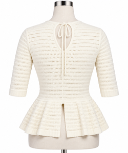 Suéter de punto de ganchillo Prime Vista para mujer, top de manga corta con peplum, jersey transpirable de viscosa y nailon, cuello en V, primavera-verano - Product Image 4