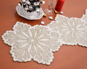 Handmade Luxury Customized Shape Fabric Table <b>Runner</b> <b>Green</b> Cream Embroidered Design Mats Pads Eco-Friendly Durable Lightweight - Product Image 1