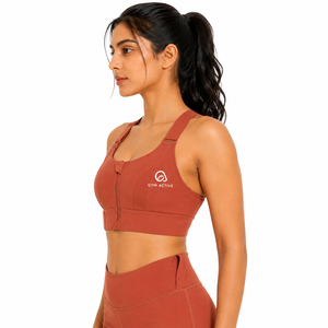 Soutien-gorge de sport réglable pour femme avec fermeture éclair sur le devant et dos nageur |   Soutien-gorge de yoga haute performance 220g avec logo personnalisé, motif écossais, en Spandex/Polyester - Product Image 3