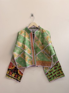 Indian Handmade Vintage Kantha Winter <b>Jacket</b>-Breathable Quilted Patchwork Boho <b>Hippie</b> Coat with Horn Buttons - Product Image 4
