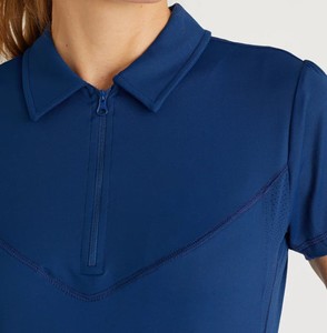 Women's Blue Short Sleeve <b>Polo</b> <b>Shirt</b> With <b>Zip</b> <b>Neck</b> Turn Down Collar Casual Quick Dry Knitted Polyester Solid Color - Product Image 1