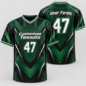 TESSUTO Maillot de football pour homme vert foncé et noir à motif chevron imprimé numériquement, col en V, maille, personnalisable avec nom et numéro, tenue d'équipe - Product Image 1
