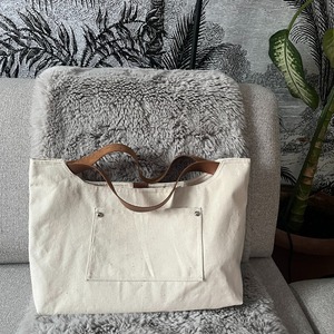 Leather <b>Canvas</b> <b>Tote</b> Bag Open Embroidery Waterproof Vintage Travel Shopping Shoulder Handbag Large Capacity Durable Customizable - Product Image 4