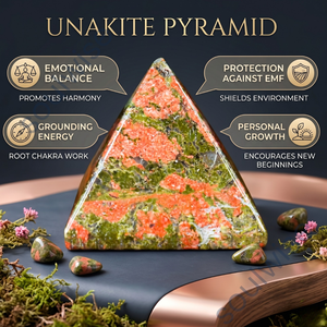 Pyramide en cristal d'Unakite naturel fait main, ensemble de pierres précieuses vertes et orange polies, collection de décoration Feng Shui - Product Image 4